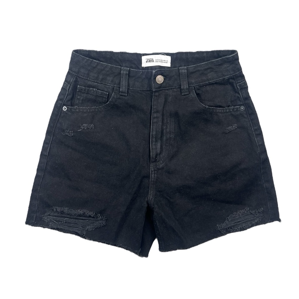 Zara Black High Waisted Cutoff Denim Shorts Ripped Distressed Women 6